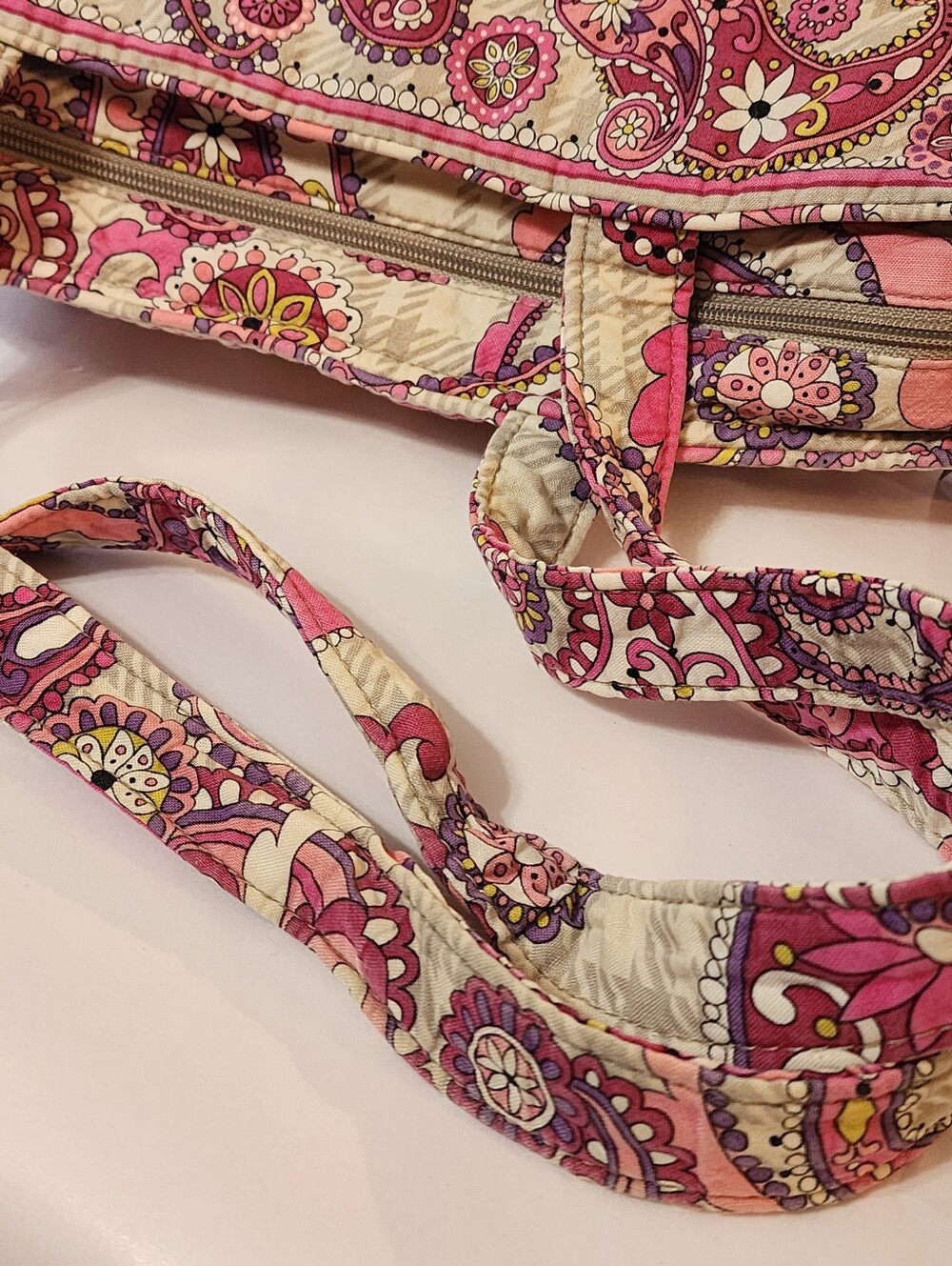 Vera Bradley Quilted Tote Shoulder Bag – Pink Paisley Floral Pattern 14" Wide - Picture 8 of 15